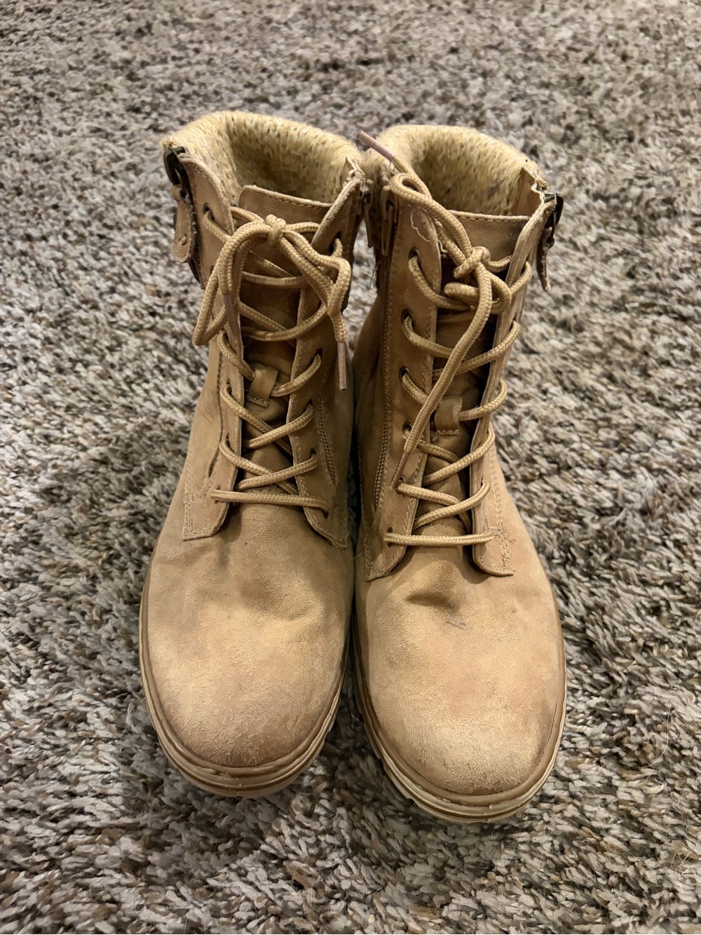 Cliffs Women's Tan Lace-Up Fur-Trim Combat Boots - Kelsie